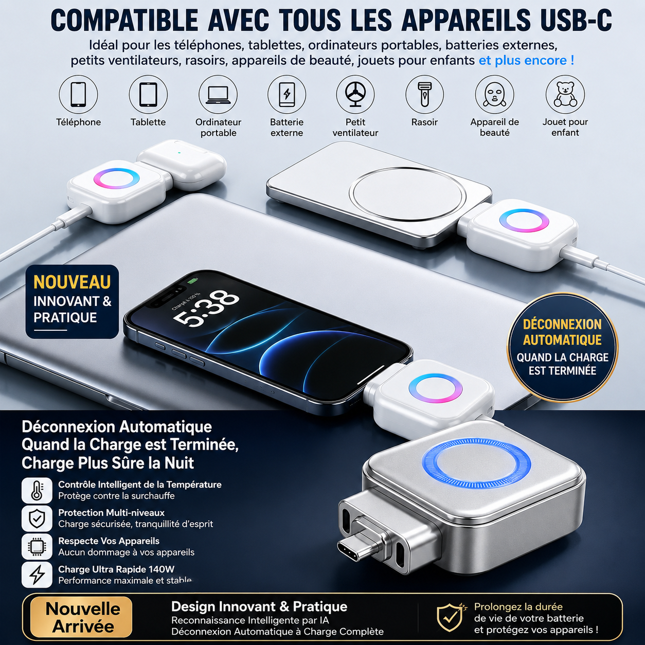StopCharge™ :Votre téléphone vaut cher. Protégez automatiquement la batterie, même pendant votre sommeil.