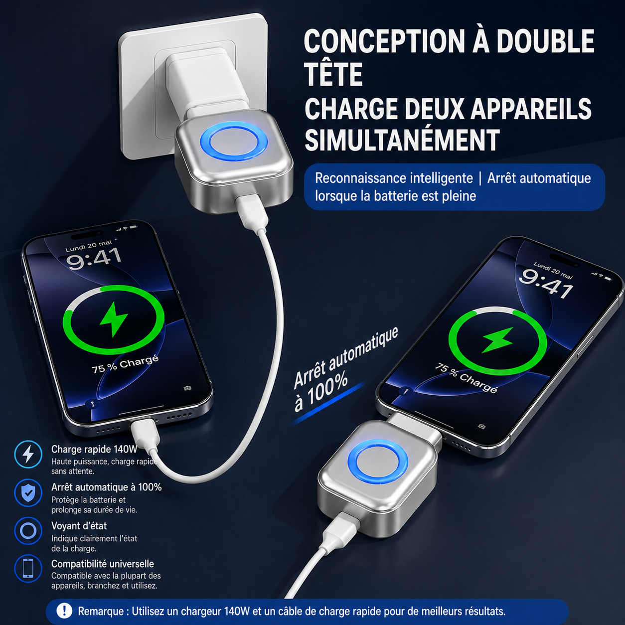StopCharge™ :Votre téléphone vaut cher. Protégez automatiquement la batterie, même pendant votre sommeil.